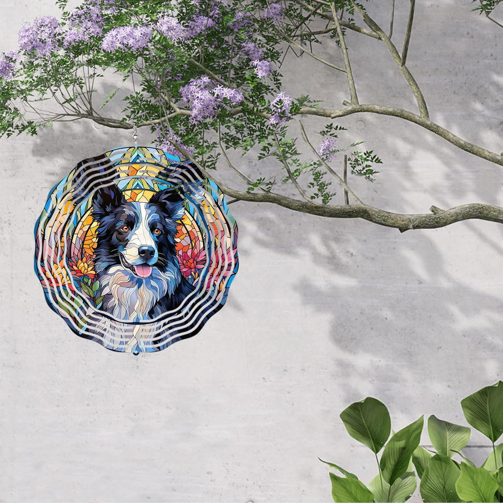 Border Collie Wind Spinner Pet Dog Memorial Gifts 3D Aluminum Metal Kinetic Hanging Wind Sculpture Spinners for Yard and Garden Indoor Outdoor Window Garden Decoration 8 Inch (Border Collie 1)
