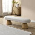 Christopher Knight Home Manila 64" Oval Dining Bench, Boucle Ottoman Bench, Large Dining Chair, Entryway Bench, Comfort Long Footstool for Living Room Dining Room, No Assembly Needed, Beige