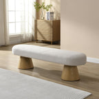Christopher Knight Home Manila 64" Oval Dining Bench, Boucle Ottoman Bench, Large Dining Chair, Entryway Bench, Comfort Long Footstool for Living Room Dining Room, No Assembly Needed, Beige