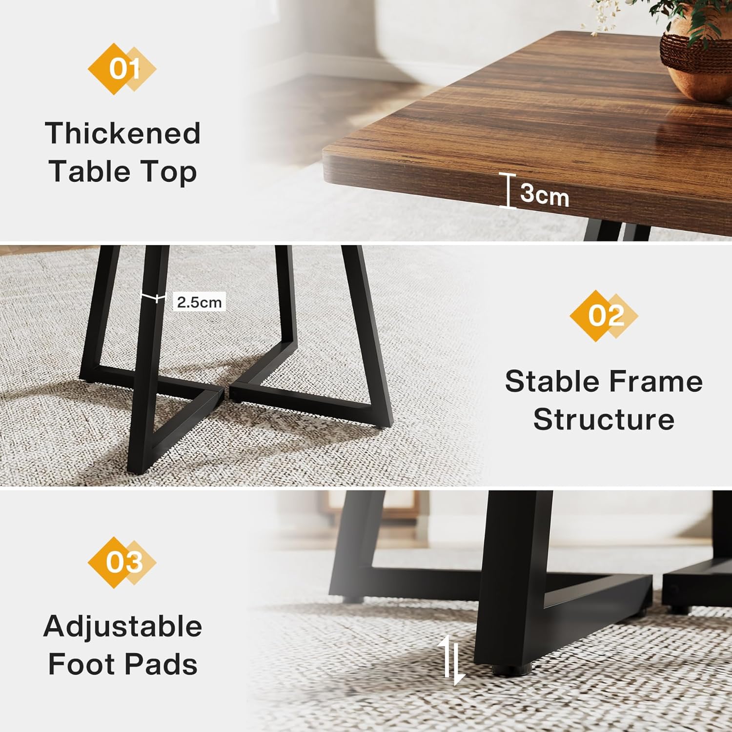 Tribesigns Square Dining Table for 2, 31.5" Industrial Dinner Table with Metal Base, Kitchen Table for Dining Room, Small Space, Apartment, Rustic Brown & Black