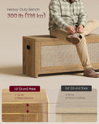 VASAGLE Boho Storage Bench with Rattan Look, Rounded Corners | Blanket Chest and Trunk with Seat for Bedroom Entryway, Natural Brown, ELLAN Collection ULSB503KC01