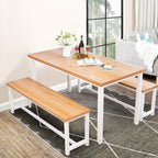 DKLGG Dining Table Set for 4, Wooden Kitchen Table with 2 Dining Bench | 47.2” Farmhouse Dining Room Table Set, Space Saving Table and Chairs Set for Small Space, Kitchen,Dining Room,Apartment