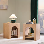 Arched End Table Set of 2 with Type-C Charging Station, 22" Modern Bedroom NightStand with Arched Shelf, Side Table with Outlet, USB, Type-C Port for Bedroom, Natural