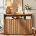 LEYAOYAO Fluted Buffet Cabinet with Storage, 45" Wide Modern Sideboard Credenza with 3 Doors & Open Storage Shelf, Wood Kitchen Console Accent Cabinets, Coffee Bar Table for Dining Room, Tea Brown