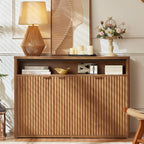 LEYAOYAO Fluted Buffet Cabinet with Storage, 45" Wide Modern Sideboard Credenza with 3 Doors & Open Storage Shelf, Wood Kitchen Console Accent Cabinets, Coffee Bar Table for Dining Room, Tea Brown
