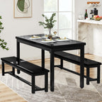 DKLGG Dining Table Set for 4, Wooden Kitchen Table with 2 Dining Bench | 47.2” Farmhouse Dining Room Table Set, Space Saving Table and Chairs Set for Small Space, Kitchen,Dining Room,Apartment