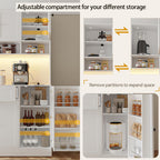 FJTJBSI 72" Kitchen Pantry Cabinet with Charging Station and LED Light Tall Pantry Storage Cabinet with Adjustable Shelves Freestanding Kitchen Hutch with Countertop for Dining Room White