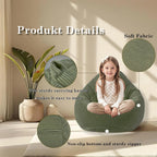 LPMOERA Soft Corduroy Kids Bean Bag Chair with Memory Foam Filling Green | Hidden Zipper,Versatile Home Decor,Floor Sofa,Suitable For Rest & Lounge,Pull-Handle