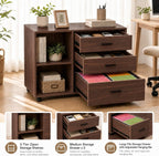 Tribesigns 39 in. Wooden Filing Cabinet with Open Storage Shelves and 3 Drawers,Rolling File Cabinet with Adjustable Hanging Rail,Printer Stand for Home Office (Walnut)
