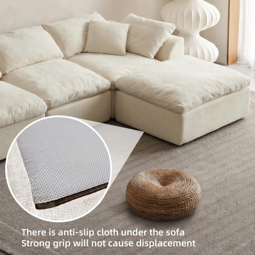 Oversized Cloud Couch Sectional Sofa for Living Room, Modular L Shaped Chenille Sofa with Chaise Lounge, Deep Seat Convertible Couch, Compressed No Assembly Floor Sofa (White)