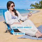 Old Bahama Bay Folding Beach Chair 2 Pack, Beach Chairs for Adults Low Beach Camping Chair with Cup Holder Mesh Back for Outdoor Fishing Sand Lawn, Supports up to 350lbs