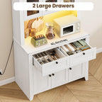 GAOMON 66" Tall Kitchen Pantry Cabinet, Modern Kitchen Hutch with Charging Station, Large Coffee Bar Storage Cabinet with Glass Doors and Drawers, White