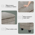 Lexicon Chenille Upholstered Rectangle Ottoman, Foot Stool, Black Faux Wood Feet, Durable Frame, Large Padded, Modular Sectional Couch Add Ons for Living Room, Bedroom, Assembly Required, Dark Pewter