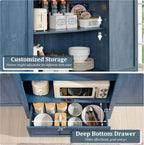 JXQTLINGMU Farmhouse Kitchen Pantry Cabinet - 72" Tall Wood Kitchen Storage Cabinets with Adjustable Shelves & 2 Barn Doors & Drawer, Versatile Storage for Dining Room, Bathroom, Rustic Blue