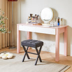 IBUYKE Square Makeup Stool with X-Leg, PU Vanity Chair, Black LG-71B | Footrest Ottoman Seat Multi-Use Small Side Table Bedroom Living Room
