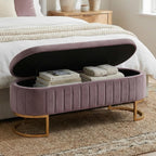 51" Velvet Storage Ottoman Bench End of Bed for Bedroom Entryway Purple | Velvet Large Storage Solid Wood with Metal Leg 300 lbs Weight