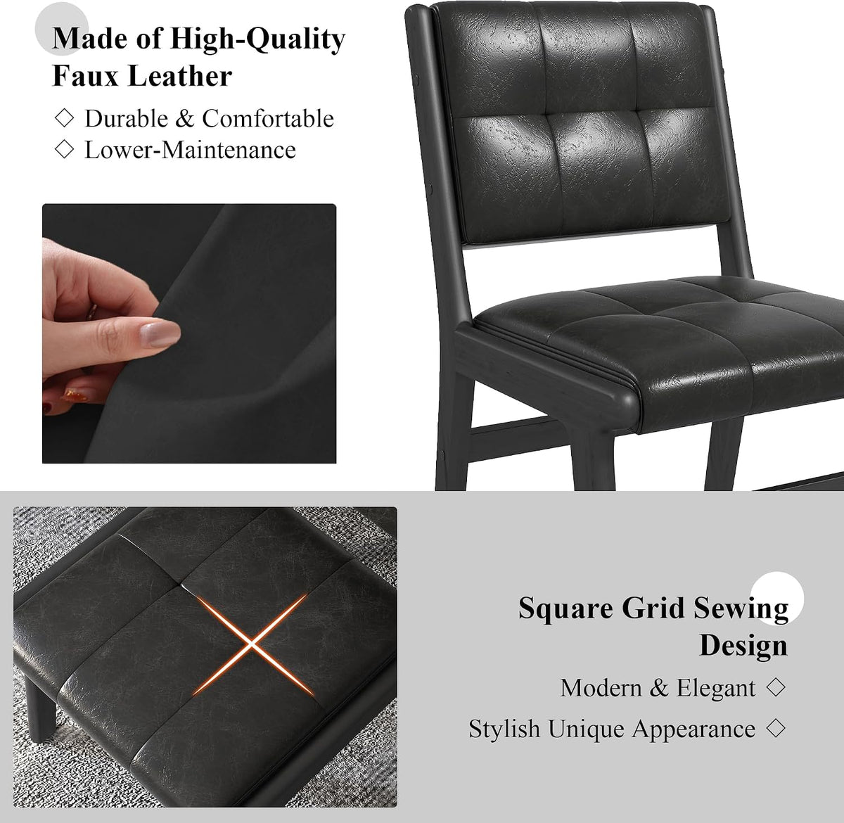 civama Faux Leather Dining Chairs Set of 6, Dining Room Armless Kitchen Chairs with Comfy Back, Solid Wood Frame & Upholstered Cushion for Living Room, Cafe and Restaurant, Black