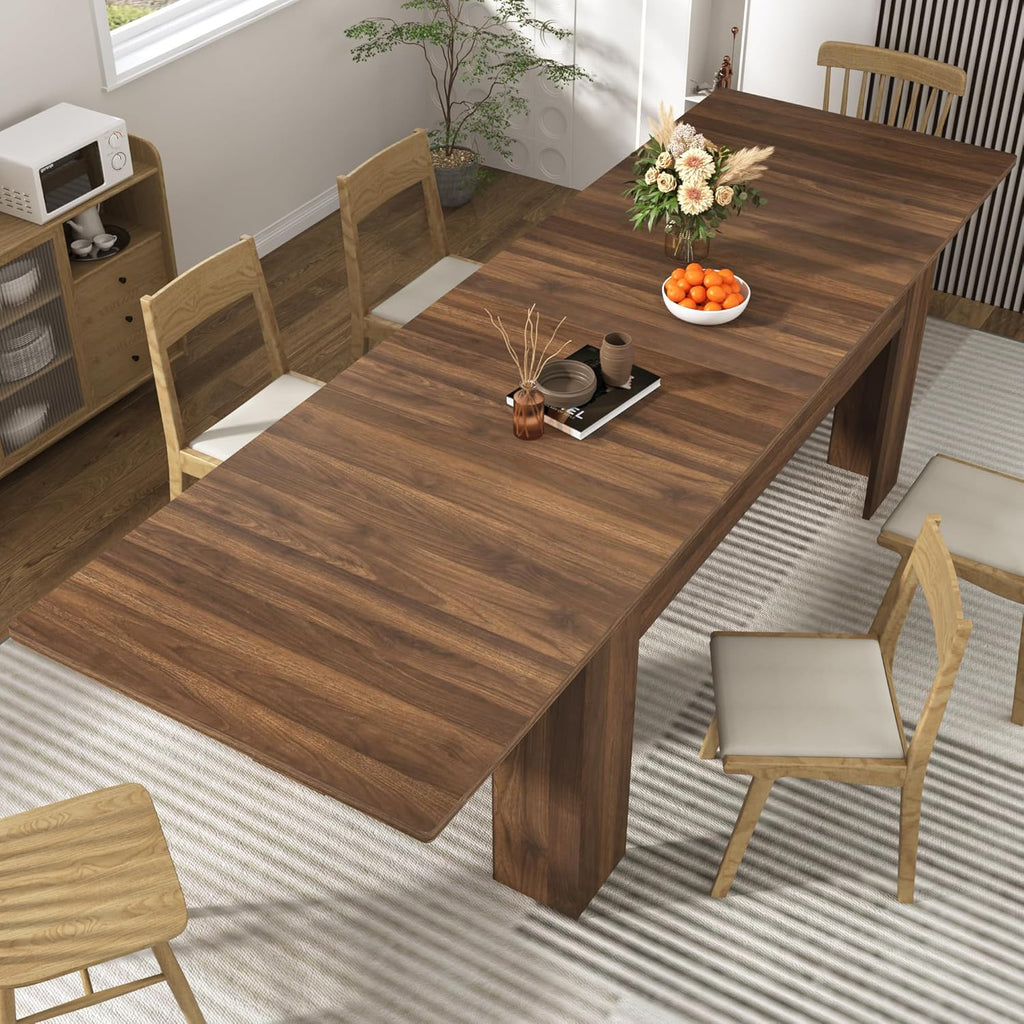 70.8"-110" Extendable Dining Table for 6-12 Person, Wooden Dining Room Table, Modern Extendable Table for Gatherings, Meeting for Small Kitchens, Dining Office Areas(Walnut)