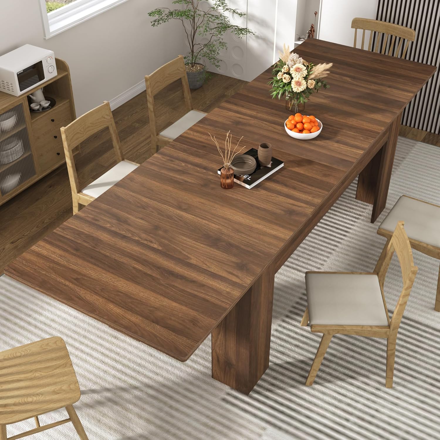 70.8"-110" Extendable Dining Table for 6-12 Person, Wooden Dining Room Table, Modern Extendable Table for Gatherings, Meeting for Small Kitchens, Dining Office Areas(Walnut)