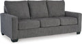 Signature Design by Ashley Rannis Queen Sleeper Sofa, Pewter Pull Out Couch | Pewter gray polyester chenille, Includes 4 in queen memory foam mattress, Space-saving 3-seater profile for living rooms