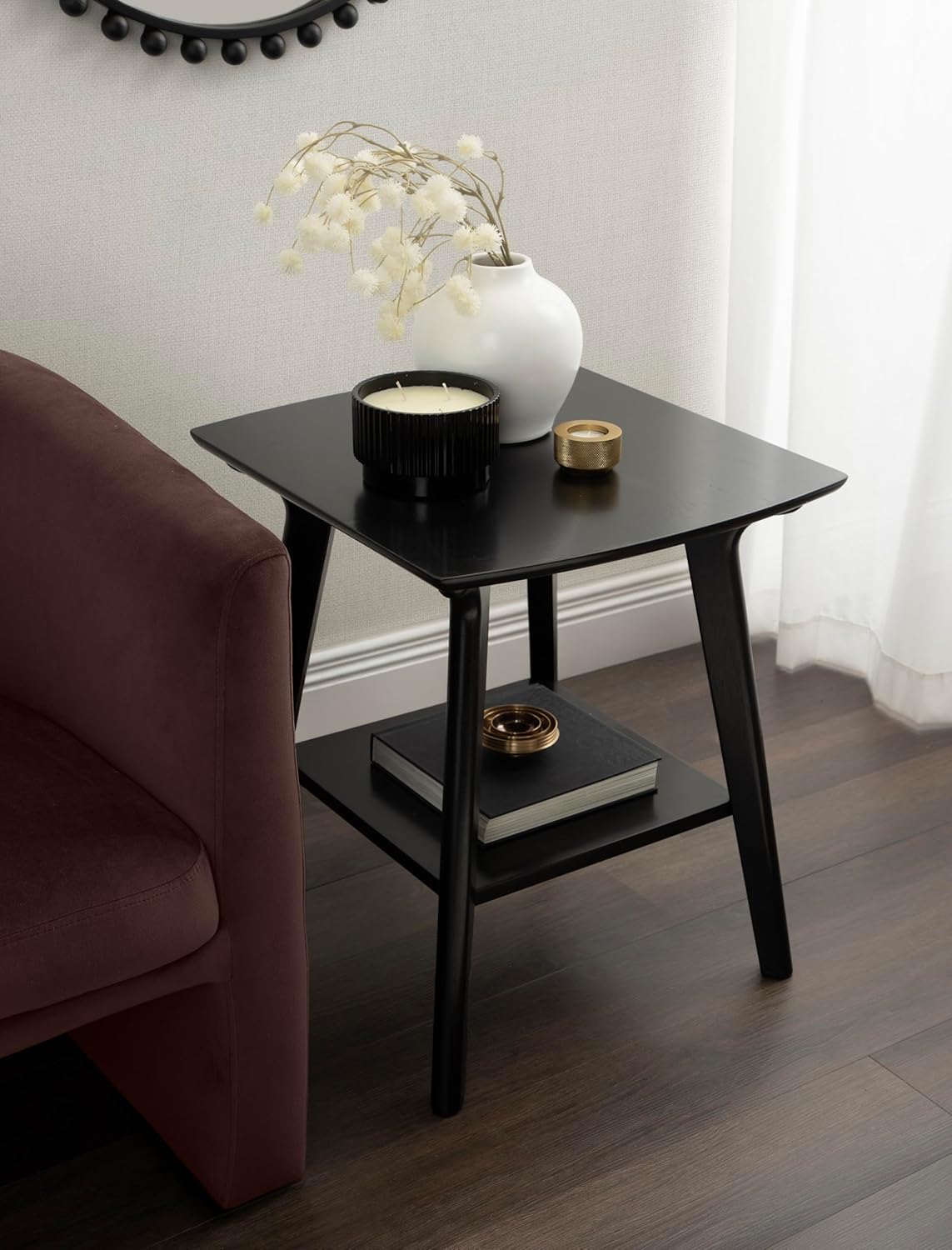 Kate and Laurel Louena Mid-Century Rectangle Wood Side Table, 22 x 20 x 24, Black, Modern Decorative Two-Tier End Table for Use as a Bedroom Nightstand or Apartment Living Room Accent