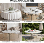 6-Pack 72-Inch Round Plastic Folding Tables, Bulk 6ft Heavy-Duty Commercial Grade Banquet Tables for Events & Weddings, Granite White with Sage Gray Legs