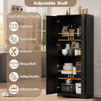 IDEALHOUSE 60" Tall Pantry Cabinet | Kitchen Storage Cabinet with 2 Doors & Adjustable Shelves, Wooden Cupboard for Bathroom，Dining Room, Living Room, Black