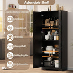 GarveeLife Tall Pantry Cabinet with Adjustable Shelves, 60" Freestanding Kitchen Pantry Storage Cabinet with Anti-Tip Device, MDF Cupboard for Kitchen, Bathroom, Living Room, Black