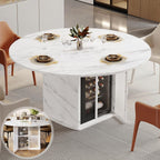 IBF 47" Round Dining Table with Storage, White Faux Marble Kitchen Tables for 4-6 People, Modern Dining Room Table with Fridge Space, Wood Circle Dinner Tables for Home, White Marble, Only Table