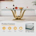 HomVent 70'' Glass Dining Table Set for 4, Modern Rectangle Kitchen Table Set for 4, Glass Dinner Table and Chairs Set for 4 for Living Room,Kitchen