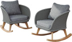 Set of 2 Gray Wicker Rocking Chairs: Contemporary Minimalist Design with Polyester Cushions & Wooden Frame - Indoor & Outdoor Use for Patio Balcony or Living Room