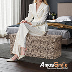 AmasSmile Footrest Ottoman Storage Bench,34" Velvet Folding Chest,Leopard | Large Ottoman with Storage,Thicker Foam Padded Seat,Livingroom,Dorm,Bedroom,Entryway,Easy to install,34 x 13 x 13in
