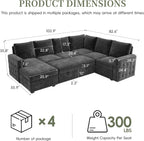 104" Sectional Sleeper Sofa Bed, 7 Seat Pull Out Couch with Storage, Gray | U Shaped Sectional Couches for Living Room, Apartment and Guest Room, Chenille Upholstered Sectional Couch