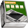 Yescom 20x30ft Heavy Duty Reinforced Poly Tarp Waterproof Tarpaulin 10-mil Ground Sheet Camping Tent Cover with Eyelets Reversible Silver Black Tarps