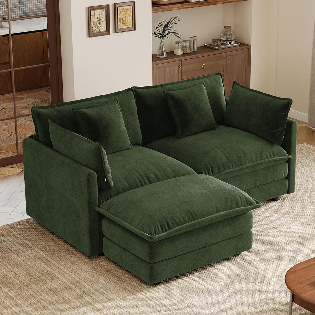 mikibama Modular Sectional Sofa, 70.8 Inch L Shaped Couch Set for Living Room, Loveseat Comfy Cloud Couches with Movable Ottoman, DIY Combination, Chenille, Evergreen