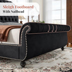 Jocisland Queen Size Bed Frame with Sleigh Headboard & Footboard, Black