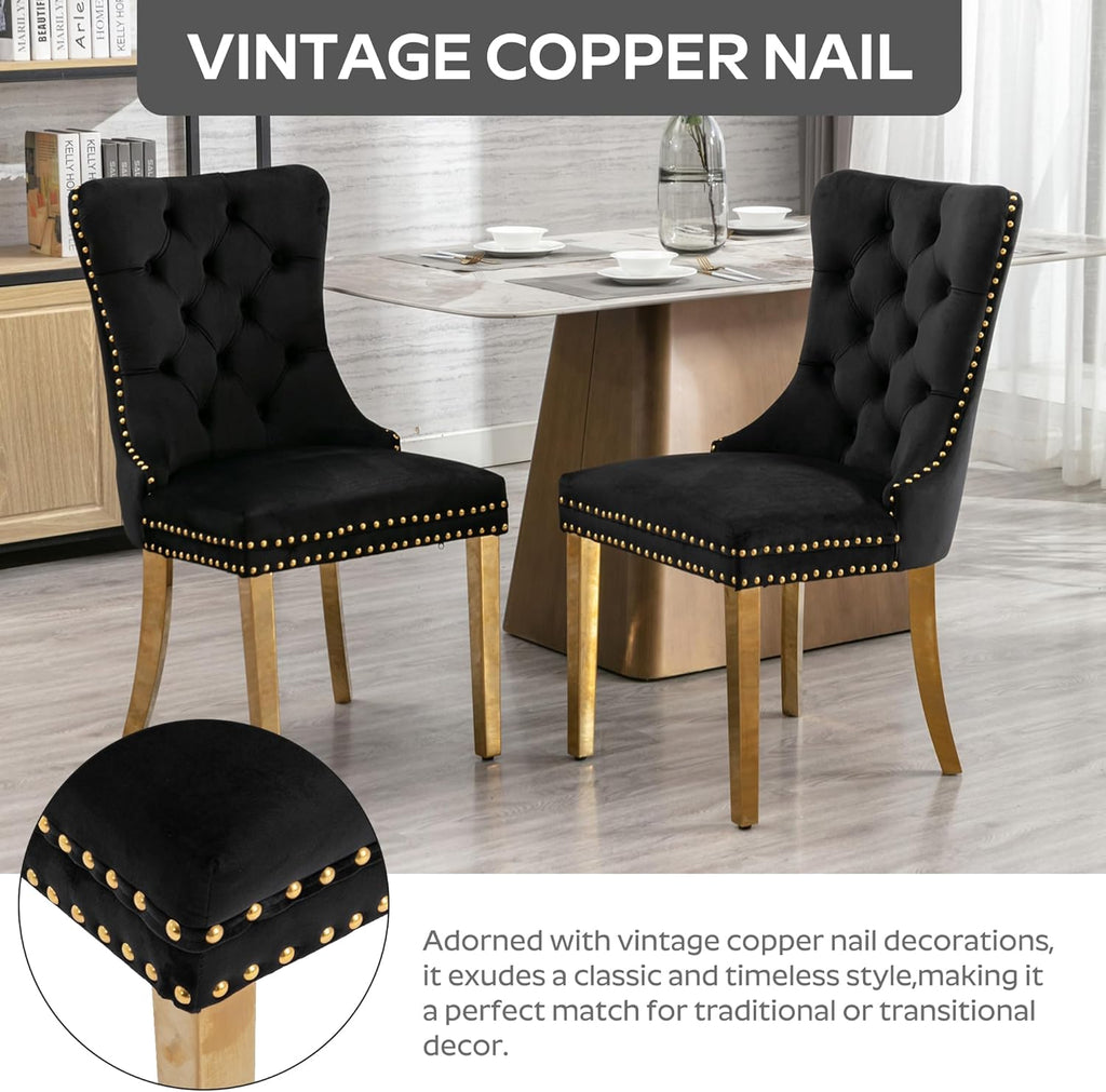 Baysitone 63" Glass Dining Table Set for 4, 5 Piece Modern Dining Room Set, Rectangular Glass Kitchen Table with 4 Upholstered Velvet Chairs, for Kitchen, Home, Small Spaces(Black&Gold)
