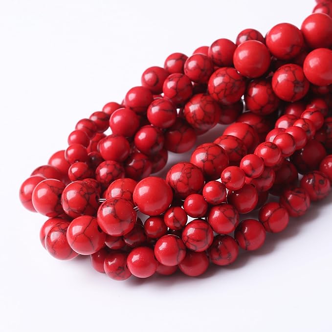 Red Turquoise Stone Beads Gemstone Round Crystal Energy Jade Beads Stone Beads for Jewelry Making DIY Bracelet Necklace Jewelry Making 1 Strand 15.5inch 31PCS 12MM
