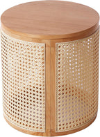 Christopher Knight Home Aurl 15.70" Round End Table, Hollow Woven Side Table, Small Rubber Wood Nightstand, Rattan Woven Tea Desk, Round Wood Tabletop, Chic Home Deor Desk, Easy Assembly, Natural
