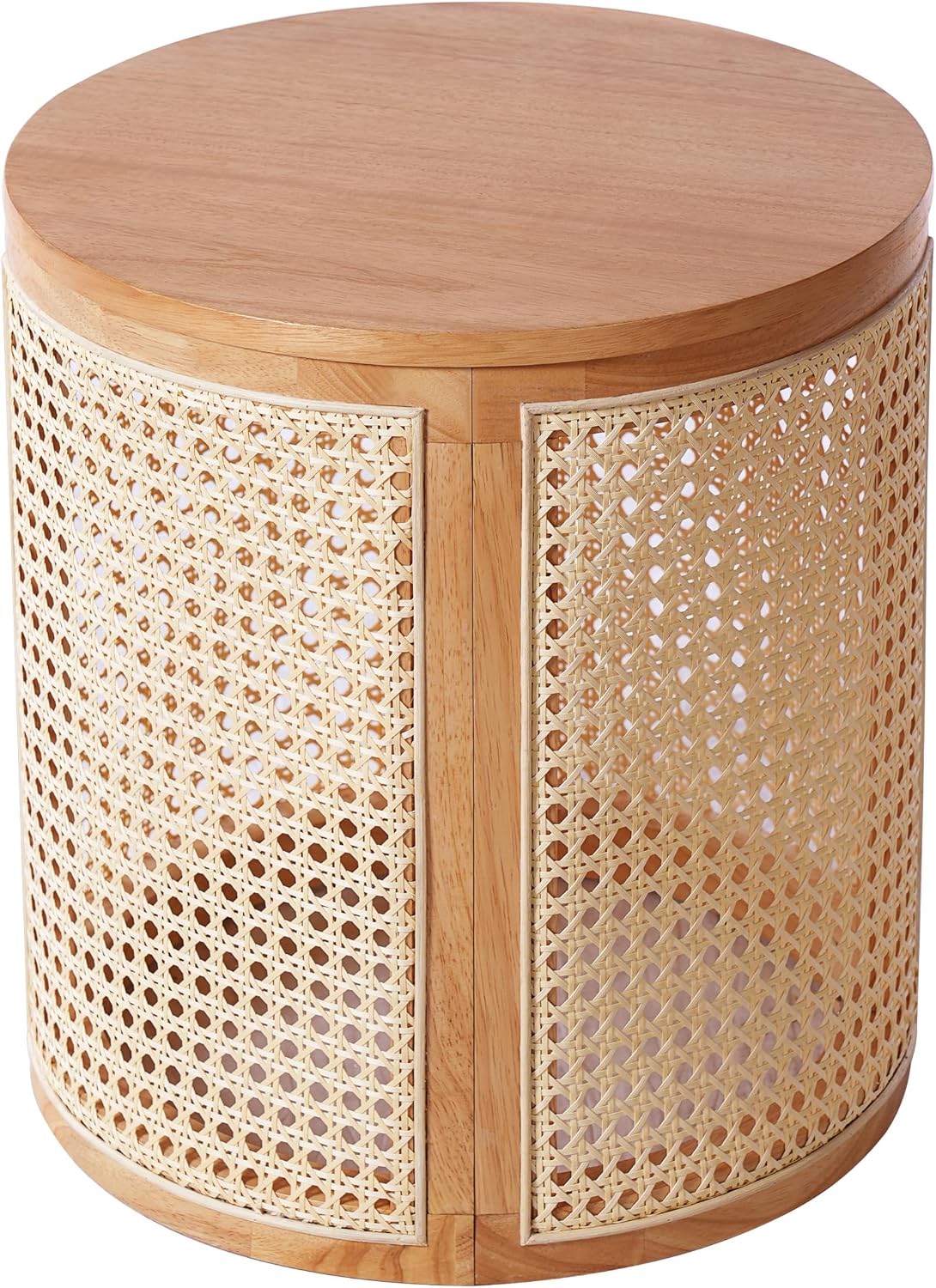 Christopher Knight Home Aurl 15.70" Round End Table, Hollow Woven Side Table, Small Rubber Wood Nightstand, Rattan Woven Tea Desk, Round Wood Tabletop, Chic Home Deor Desk, Easy Assembly, Natural