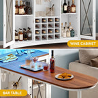 DWVO Farmhouse Wine Bar Cabinet with LED Lights, 47" Coffee Bar Station w/Bar Table, Wine Racks and Glass Holders, Clear Barn Door, Wood Kitchen Buffet Cabinet w/Storage for Living Dining Room, White