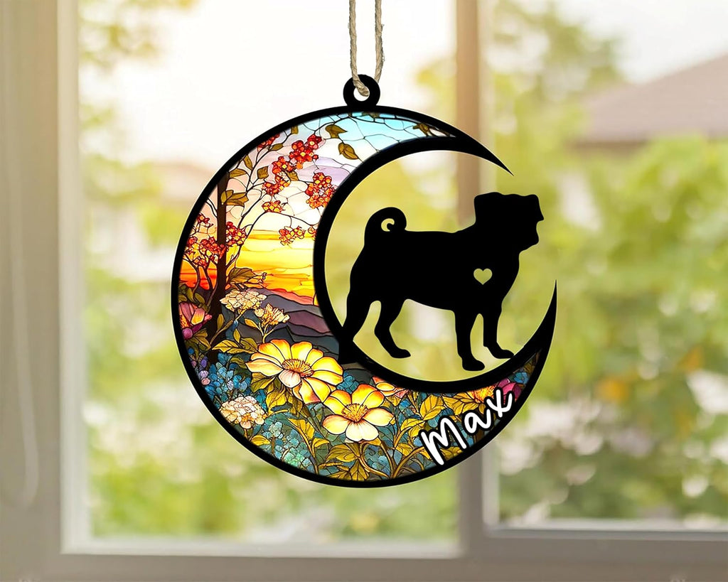 Personalized Dog Memorial, Custom Name Pug Dog Christmas Ornament with Name, Custom Breeds, Pet Loss Light Catcher, Gifts for Lovers Loss of Pet Sympathy on Mothers Day Christmas
