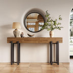 LITTLE TREE 63-Inch Console Table for Entryway, Farmhouse Behind Couch Table, Minimalist Sofa Table for Living Room, Long Wooden Hallway Foyer Table with Black Metal Frame, Oak
