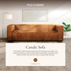 POLY & BARK Canale Sofa – 86" Channel-Tufted Italian Leather Couch – Cognac Tan Full-Grain Pure-Aniline or Semi-Aniline Leather, Solid Wood Frame & Legs