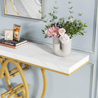 Tribesigns 55 Inch Console Table for Hallway, Faux Marble Gold Entryway Table with Geometric Metal Base, Modern Narrow Sofa Accent Table for Entrance, Living Room, Foyer (White & Gold)
