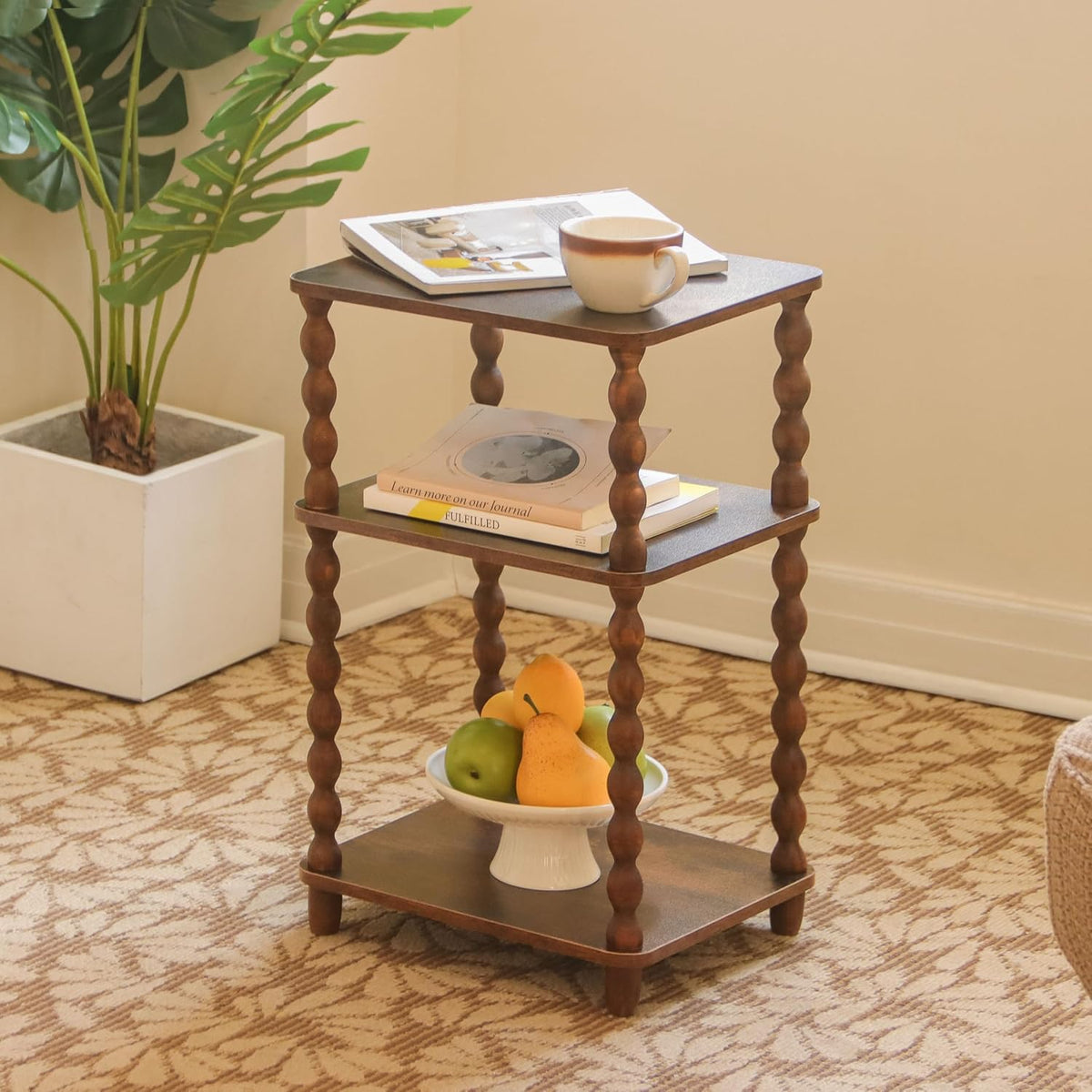 Fultyle Small Side Table, 3-Tier End Table with Shelf, Vintage Nightstand