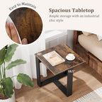 Giantex Industrial End Table Set of 2, Square Bedside Night Stand w/T-Shape Metal Frame, Accent Nightstand for Bedroom, Wood Sofa Side Tables for Living Room Office Small Space, Rustic Brown