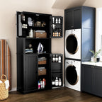 HLR 72" Kitchen Pantry Storage Cabinet with Open Countertop, Freestanding Larder Cupboard with Microwave Stand, Utility Laundry Room Storage Cabinet with Doors and Shelves for Dining Room, Living Room