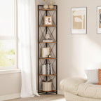6 Tier Corner Shelf Stand, 78" H Tall Industrial Corner Bookshelf for Living Room Decor, Metal Corner Shelf, Plant Stand Display Shelf for Bedroom, Bathroom, Small Space, Rustic Brown