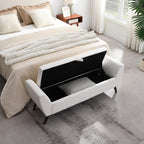 GDFStudio 60" Storage Bench with Seat & Hidden Storage, Teddy Fabric Upholstered Entryway Bedroom Bench, Solid Wood Frame, Rubber Wood Legs, Foam Cushion Seat, Cream